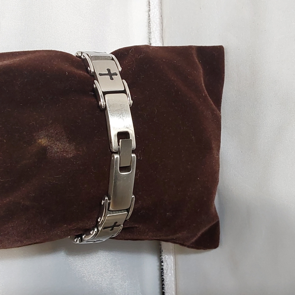 Men's Stainless Steel ‎ Silver Tone Cross Bracelet